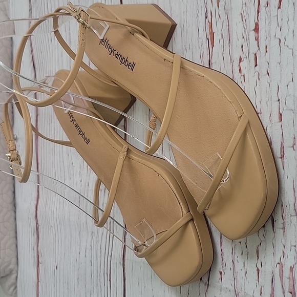 JEFFREY CAMPBELL Tan Strappy Block Heel Platform Sandals Size 8.5 - Picture 3 of 10